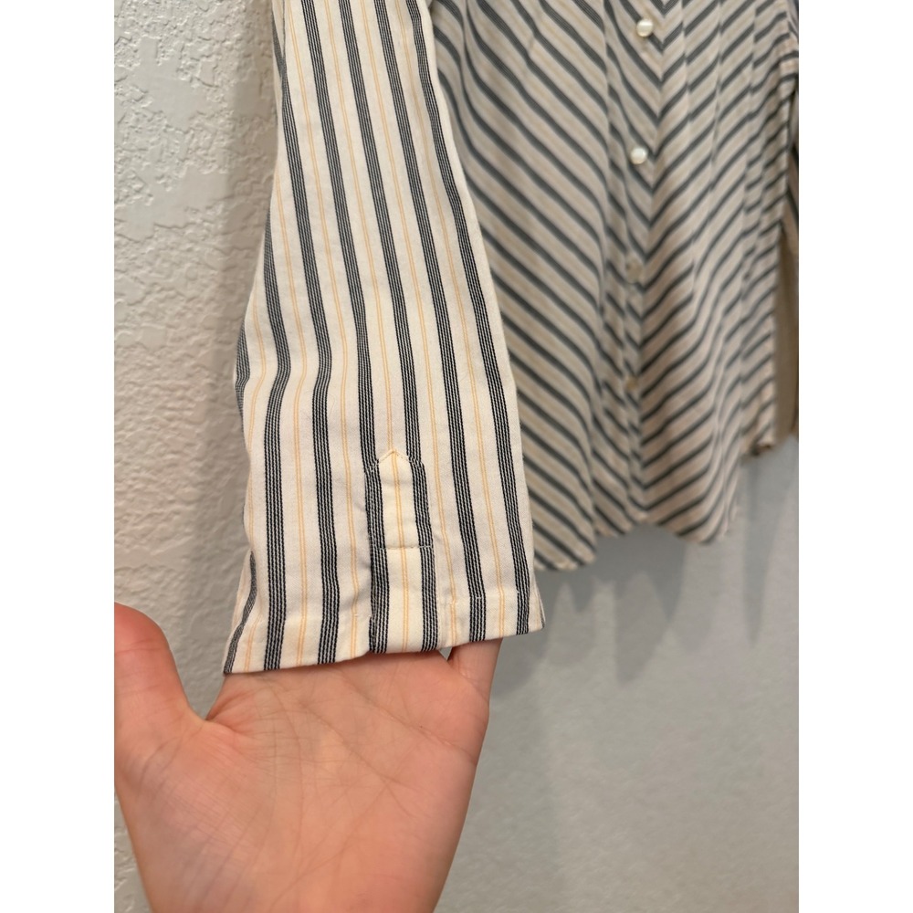 Vintage Liz Claiborne Striped Mandarin Collar Cotton Shirt PS 90's Academia - Picture 4 of 12